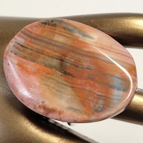 Pink Oval Ring Adjustable Band Handmade Semi Precious Ring - Picture 2 of 9